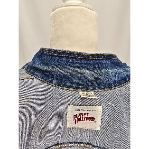 Unisex Vintage 90s Planet Hollywood Blue Jean Denim Jacket SZ MED Washington, DC - Picture 12 of 14